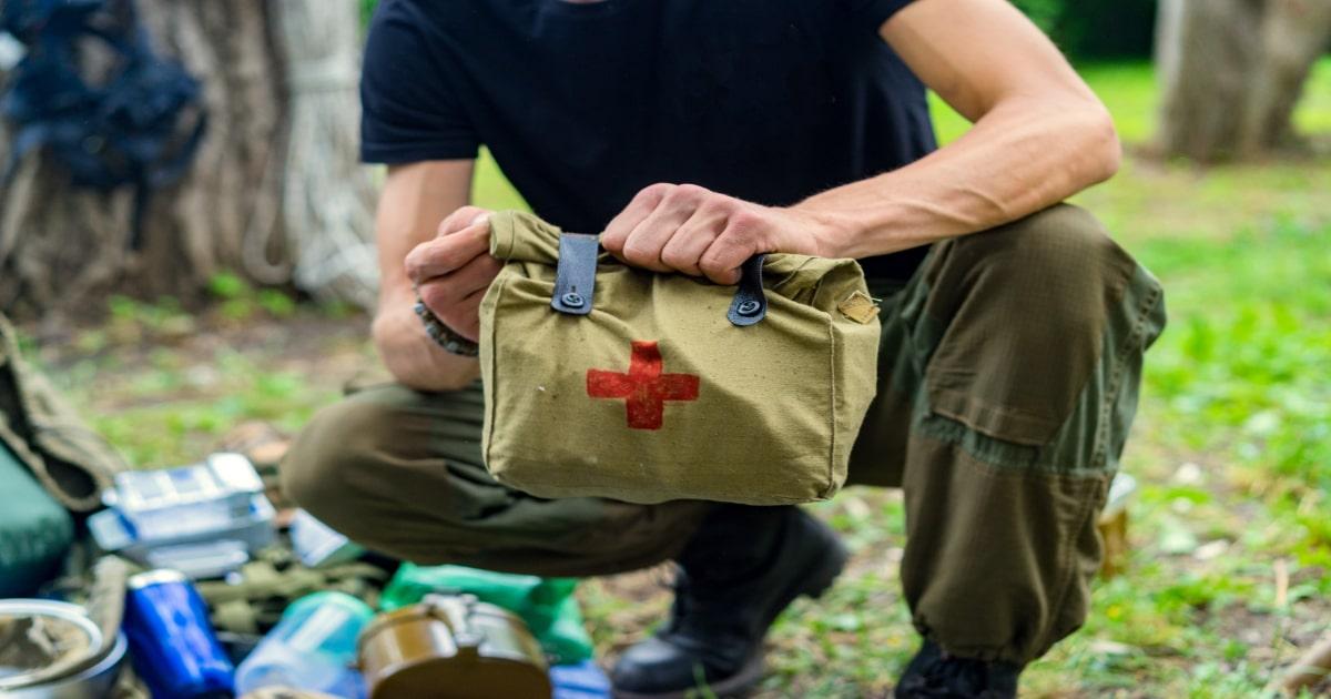 man first aid kit forest survival prepper