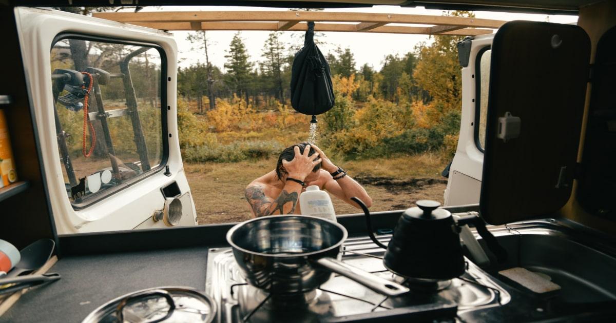 living in a car camper with shower