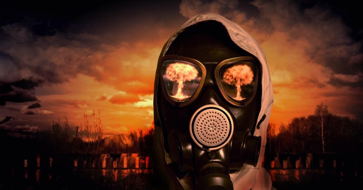nuclear explosion reflection in gas mask