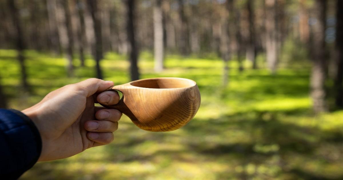 wood carved camping survival cup