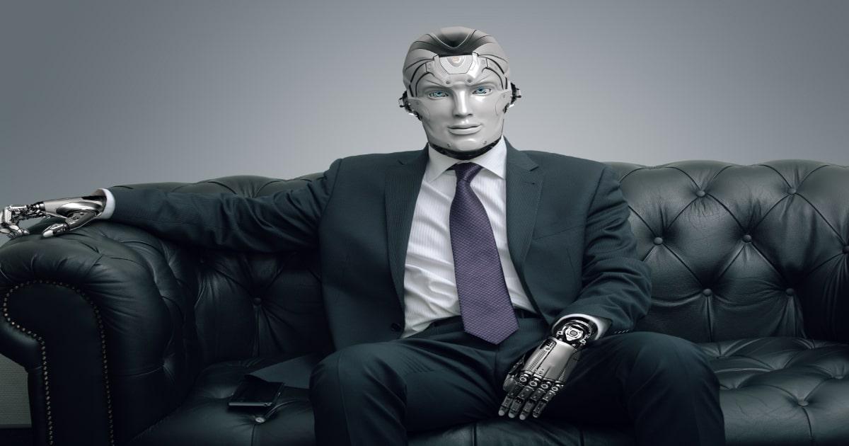 man who is a robot cyborg on couch